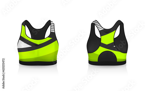 Specification Sport Bra Outfits , Standard Uniform Base Color White and Black template mock up for design. Vector Illustration