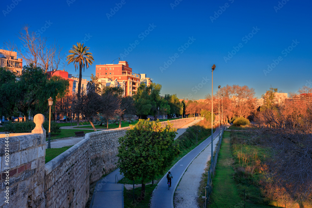 Beautiful architecture of Valencia city at dawn, Spain