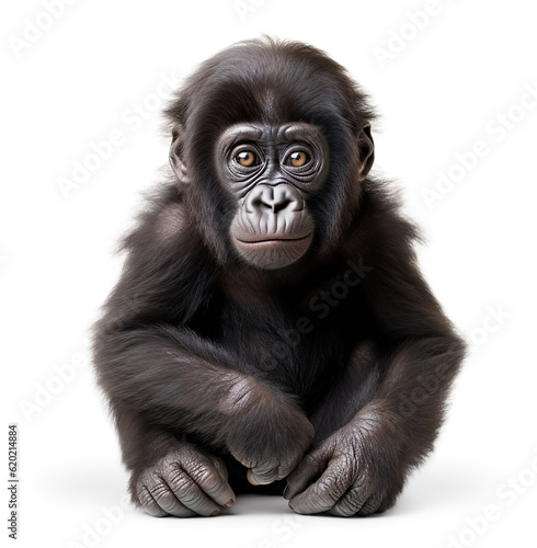 Funny ape gorilla baby chimpanzee generative AI illustration. Lovely animal babies concept. Realistic photo style © Uros Petrovic
