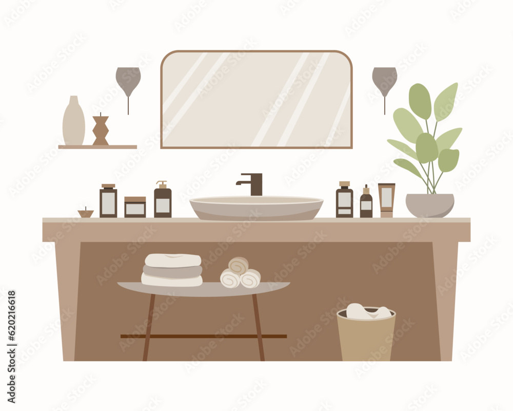Bathroom in minimal scandinavian style vector illustration. Boho hygge lifestyle Bathroom in minimal scandinavian style vector illustration. Boho hygge lifestyle