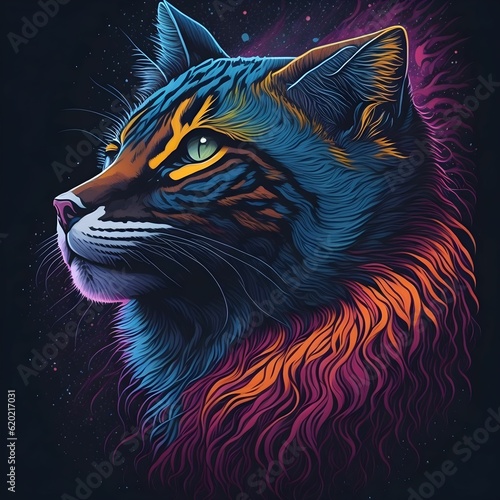 Colorful cute cat pop art vector illustration. created with Generative AI technology