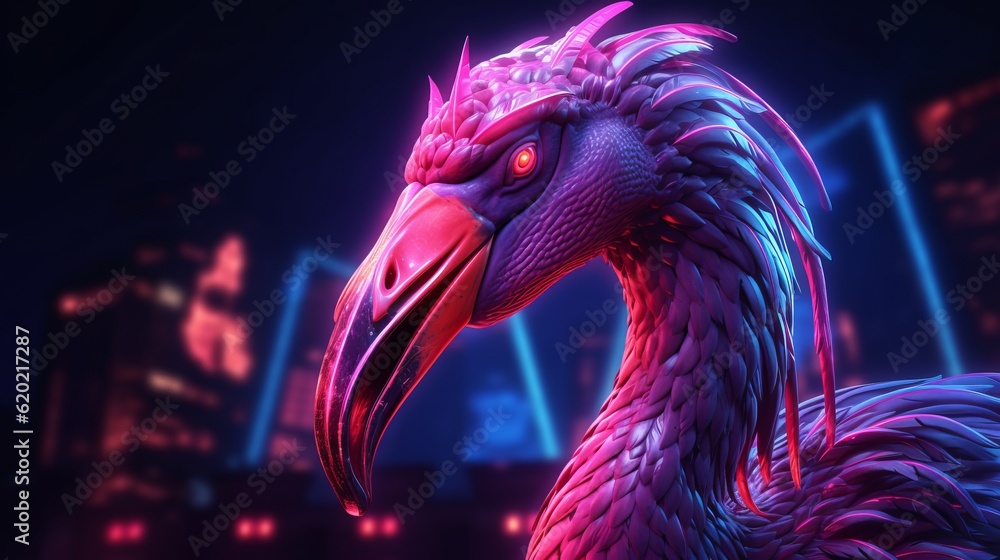 Illustration of a pink flamingo standing on a black background Illustration of a pink flamingo standing on a black background