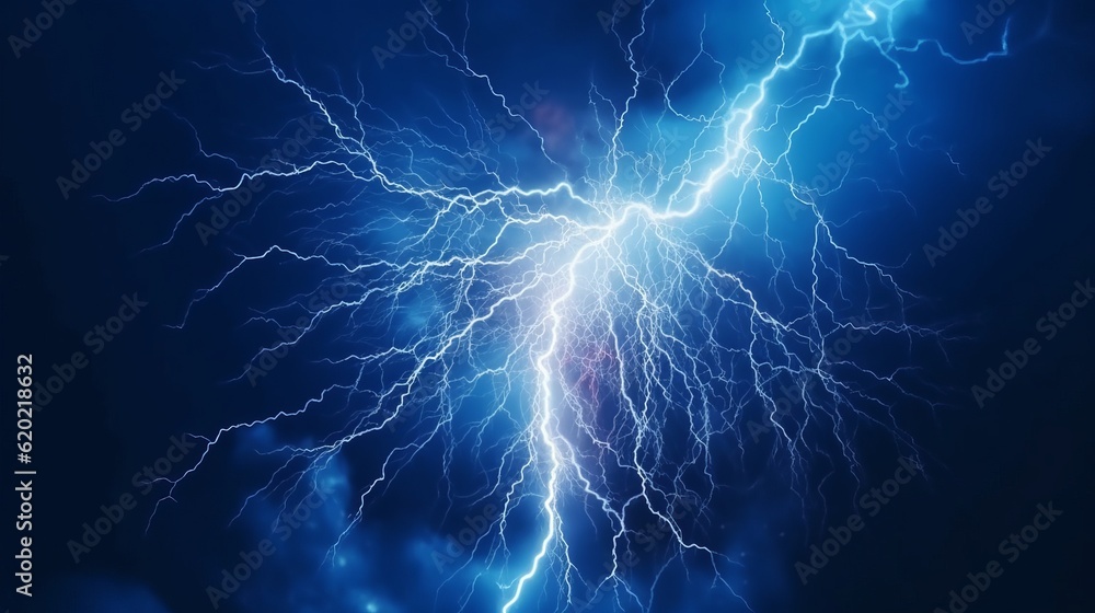 Illustration of a dramatic lightning bolt piercing through a dark blue sky Illustration of a dramatic lightning bolt piercing through a dark blue sky