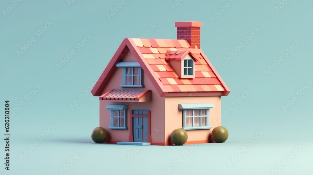 Illustration of a cute house isolated on pastel background