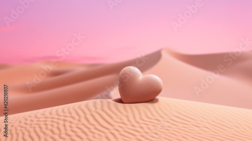 Illustration of a heart shaped object sitting on top of a sand dune