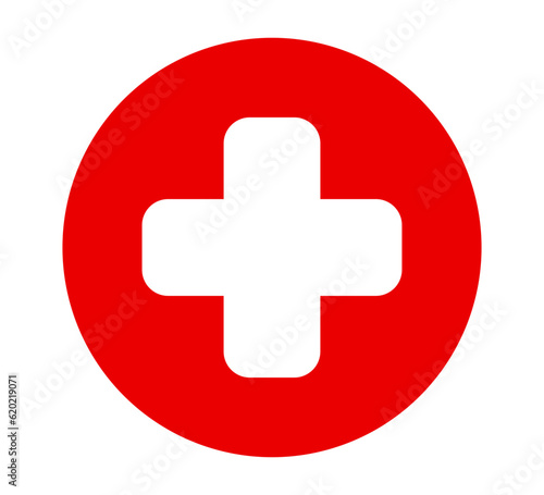 Medical cross symbol. Red circle with white cross vector icon.