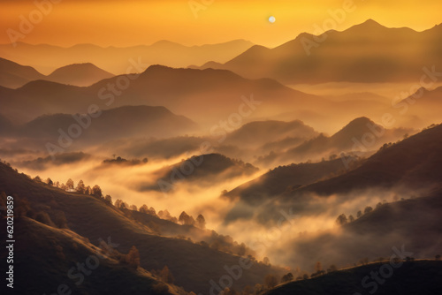 mountains is covered by morning fog and sunrise photography