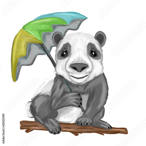 Hand drawn panda bear with umbrella (ID: 620221419)