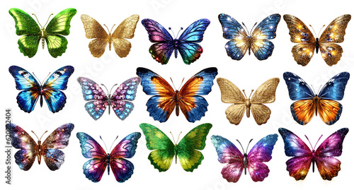 set of butterflies isolated