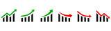 Growth and decline of company profits Isolated vector icon. Company performance indicator. Growing graph icon graph sign. Diagram of increasing and decreasing profits. Profit growth icons on white bac