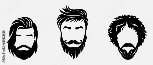 isolated black silhouette of man hairstyle , vector collection
