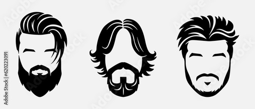 isolated black silhouette of man hairstyle , vector collection