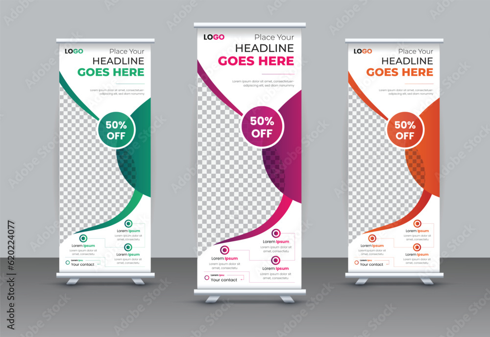 modern abstract and professional Roll up banner template, pull up design, modern x-banner, Poster for conference, Sale banner stand or flag design layout, standee and flag banner.