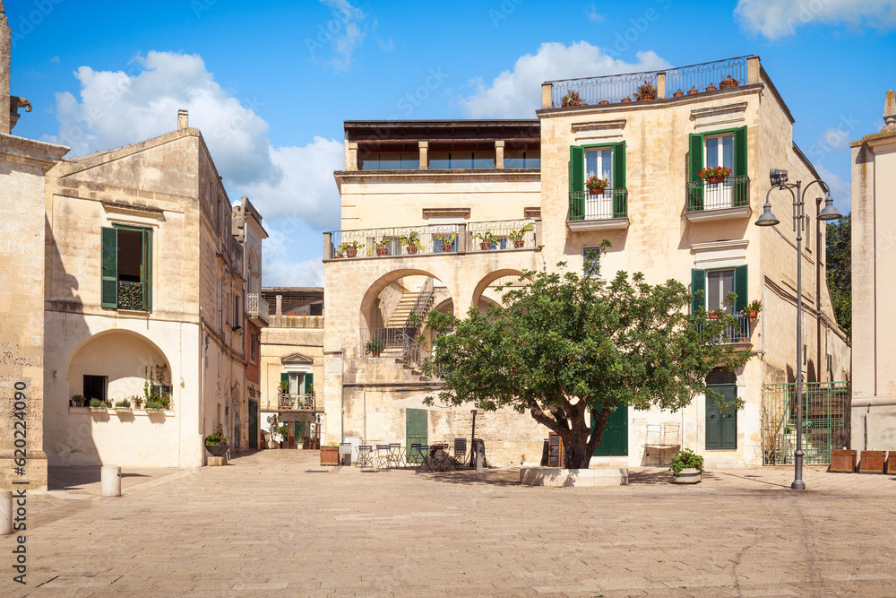 View of St. John square, Matera, Italy