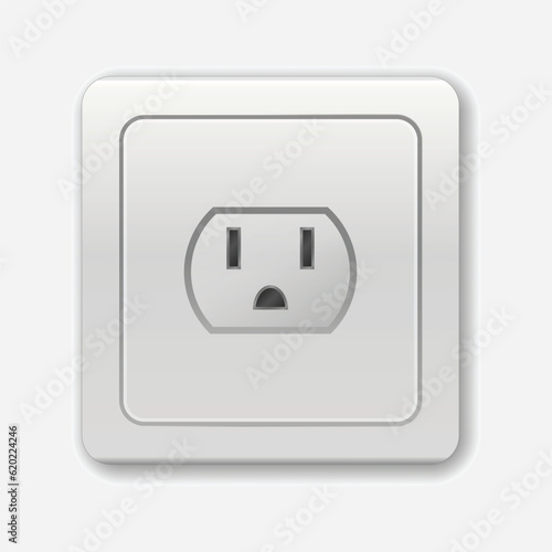 Realistic socket. USA, Canada socket vector. Adapters. Isolated electrical equipment on wall. Type B grounded. Vector multiple standards socket for plug. Ac adapters for electrical appliances