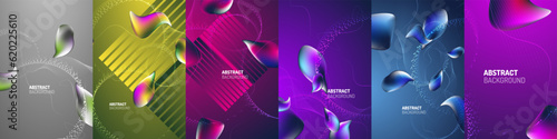 Abstract background vector design set. Captivating Abstract Backgrounds - 3D Fluid Shapes. Immersive designs intertwine fluidly, creating a mesmerizing interplay of light and shadow