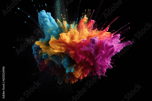 Chromatic Explosion: Colorful Powder Bursting with Energy - Captivating Vibrancy and Bursting Hues - Generative AI