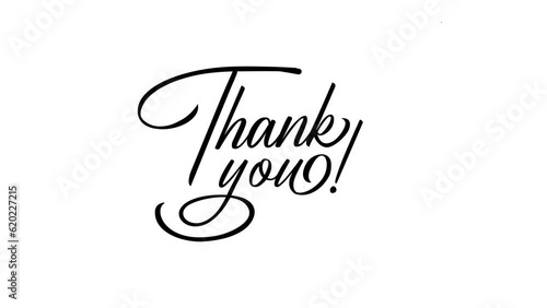 Thank you, text writing animated. handwritten style animation template on Transparent Background 4k