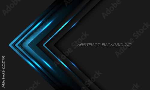 Abstract blue metallic arrow direction geometric on grey with blank space design modern futuristic background vector