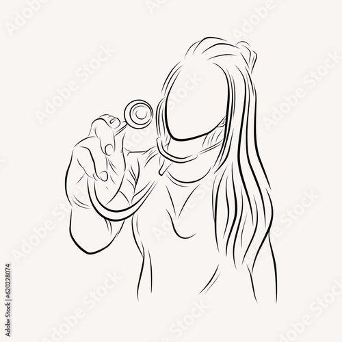 illustration line drawing of a young medical doctor wearing uniform