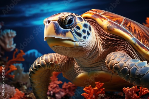 Turtle with Coral, Generative AI © kanesuan