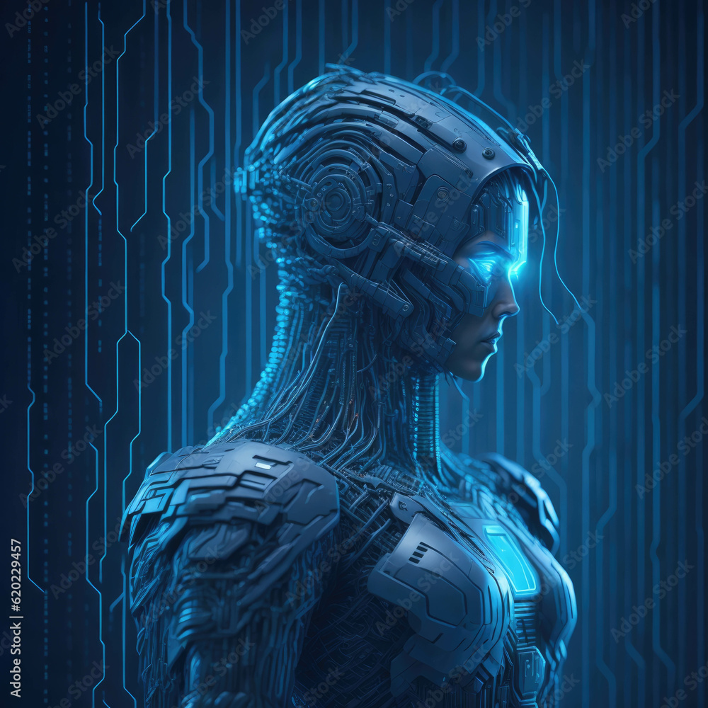 Obraz premium Cyber Security Concept, Artifficial Intelligence Protect or Harm Computer, Hacking Code and Paswords. Futuristic Elements, generative AI