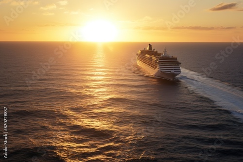 Cruise on a liner Sunset in the ocean. Ai generative.