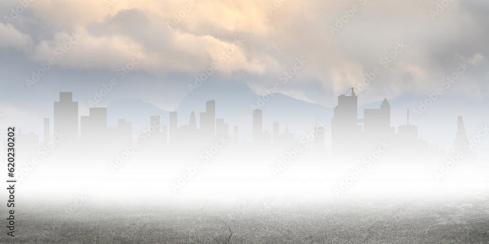 Silhouette einer Großstadt im Nebel - Freie Fläche