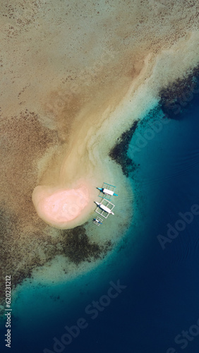 Fototapeta Naklejka Na Ścianę i Meble -  Sand bar, piaszczysta bezludna wyspa, w okół rafa koralowa i piękny ocean.