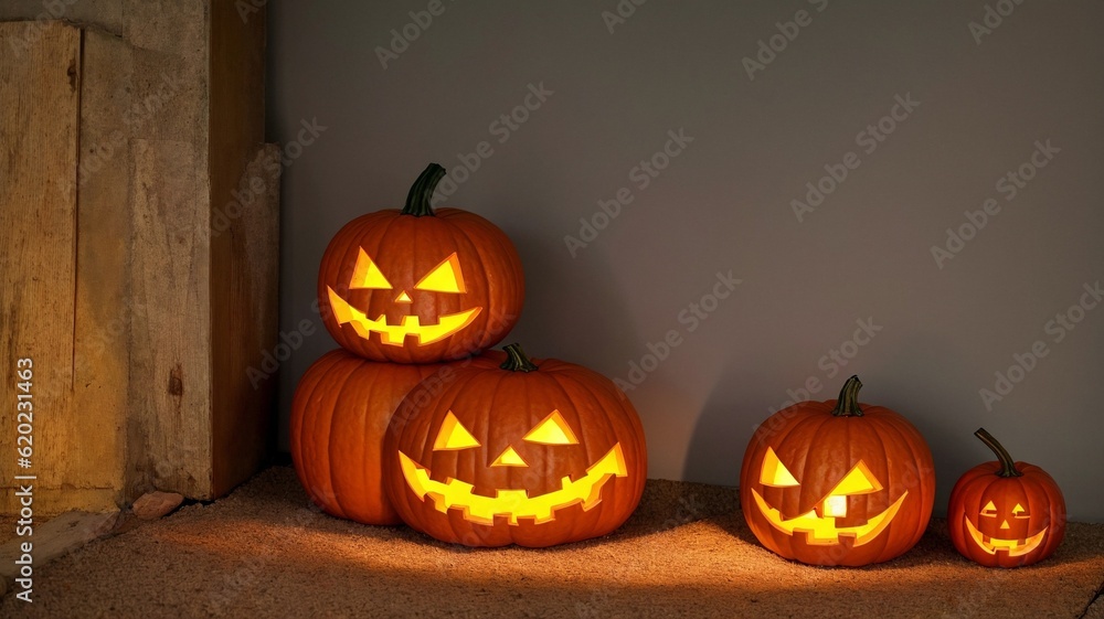 A Group Of Carved Pumpkins Sitting On Top Of A Floor A Group Of Carved Pumpkins Sitting On Top Of A Floor