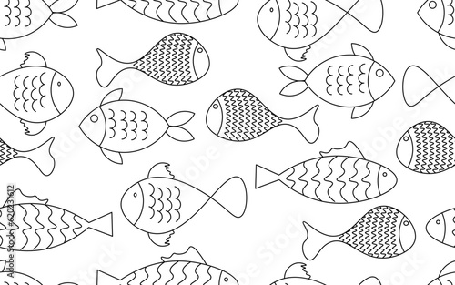 hand drawn fish seamless pattern