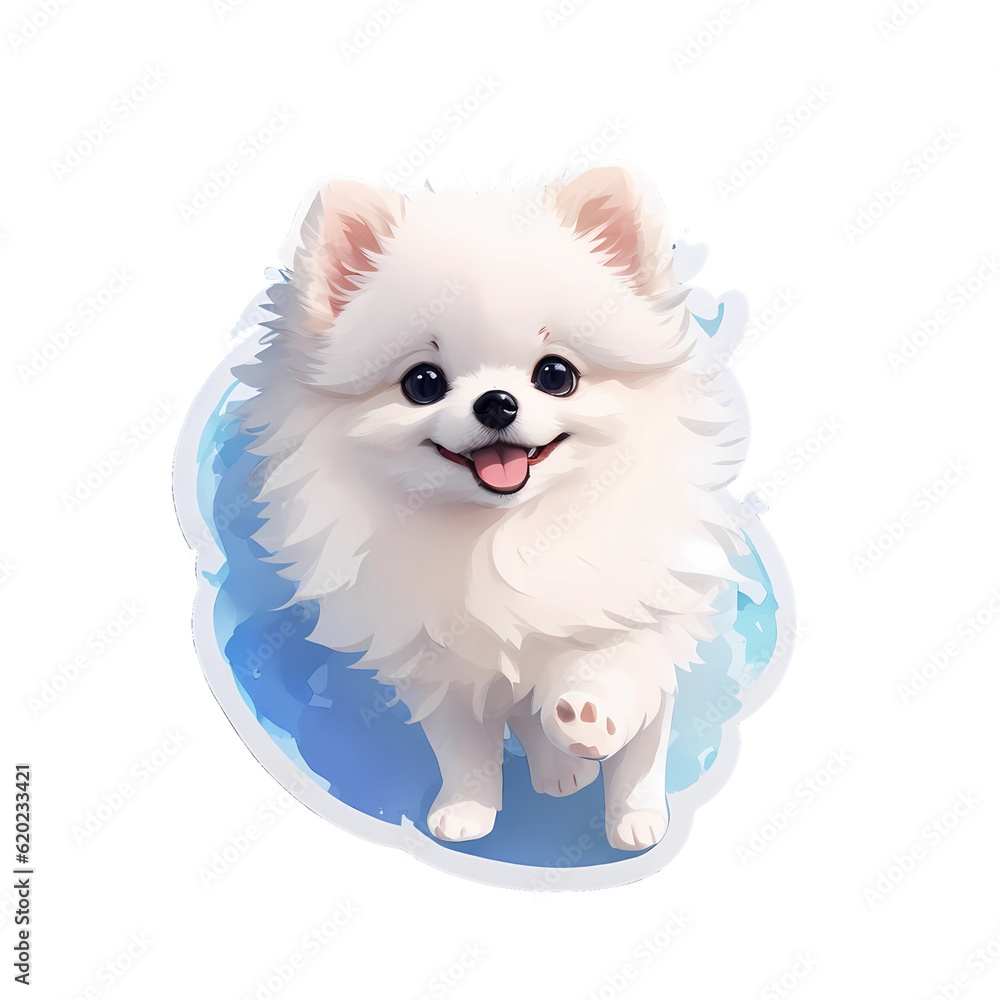 Fluffy Delight: Cute White Pomeranian Sticker - Adorable, Pet, Dog
