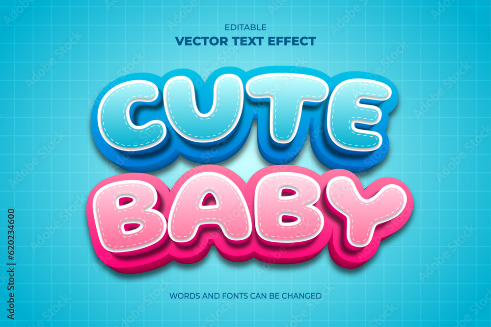 cute baby editable 3d text effect with blue and pink color