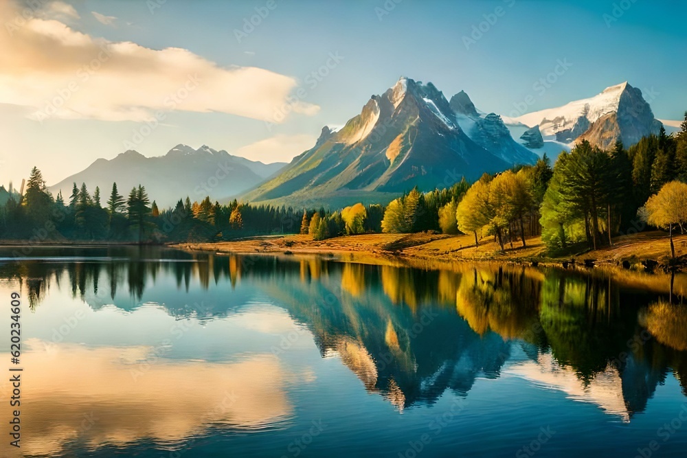 lake reflection generated ai. lake reflection generated ai.