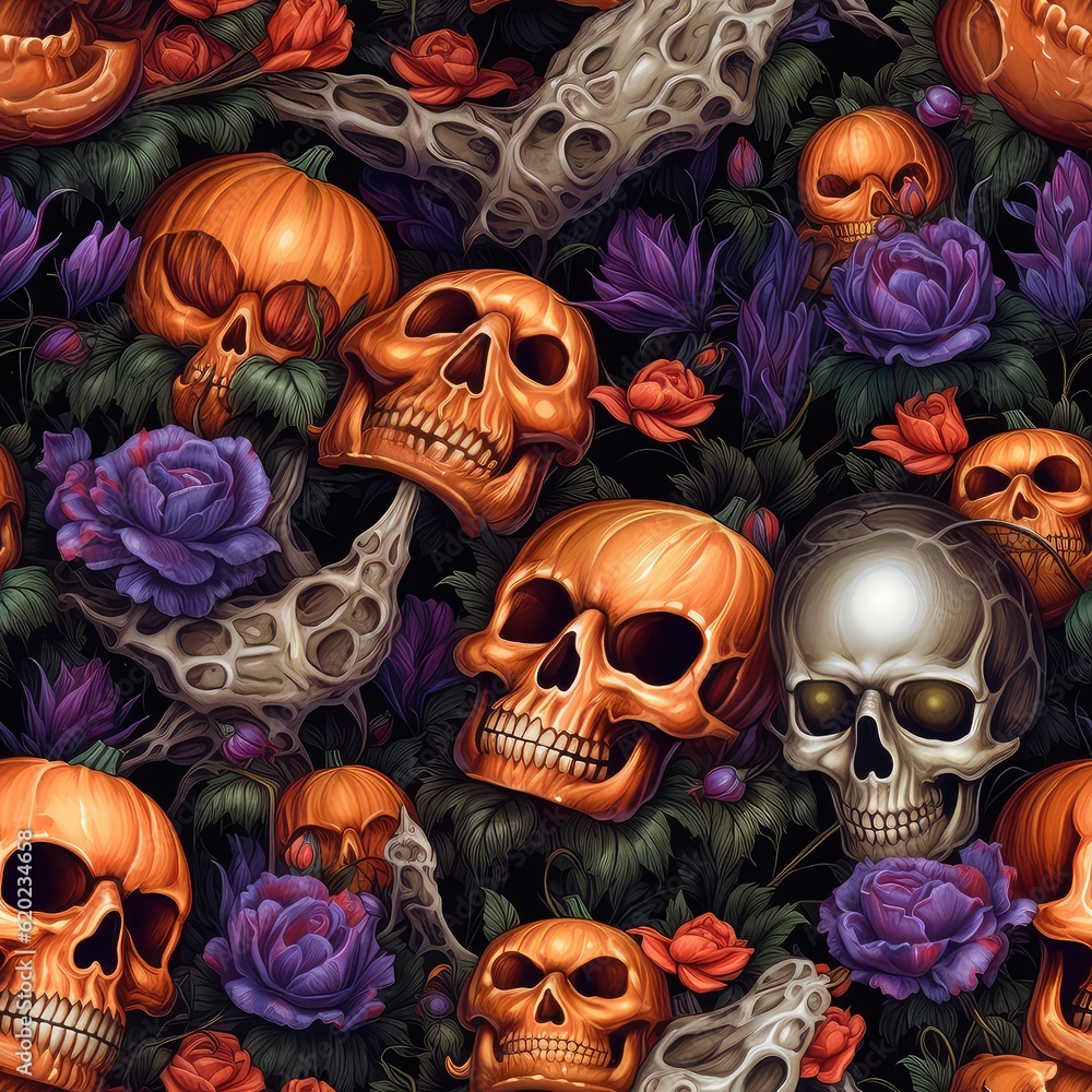 Grim and Grunge, Creepy Halloween Skulls in Abstract Oil Paintings for Spooky Backgrounds