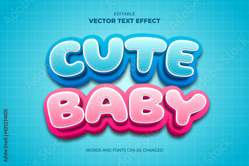 cute baby editable 3d text effect with blue and pink color