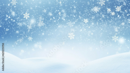 Winter background with snowflakes and bokeh lights.Concept of product and mockup for Christmas Day or New Year's Day.Concept of copy space for text or image. © Emmy Ljs