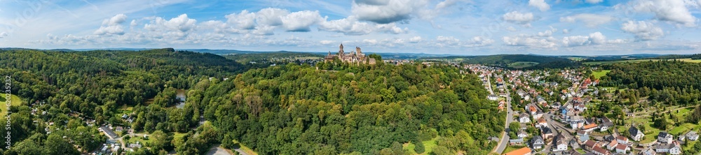 Bird's-eye view of Braunfels Castle in the town of the same name in Hesse/Germany