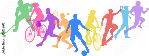 A sport active fitness sports healthy lifestyle silhouette people silhouettes set