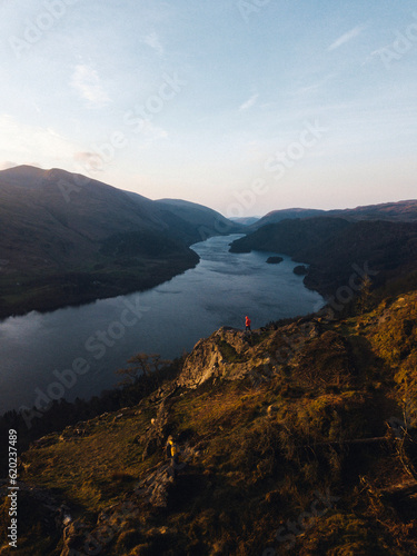 Drone shot of Raven Crag and Thirlmere reservoir at the Lake District in England