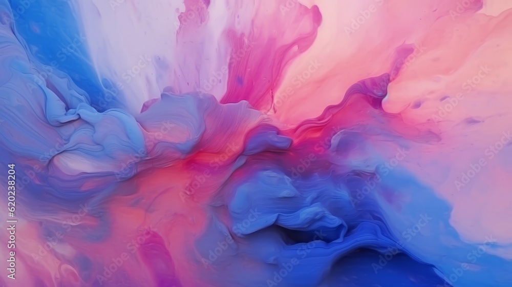 Illustration of an abstract painting with vibrant blue, pink, and white colors