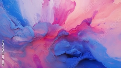 Illustration of an abstract painting with vibrant blue, pink, and white colors © NK