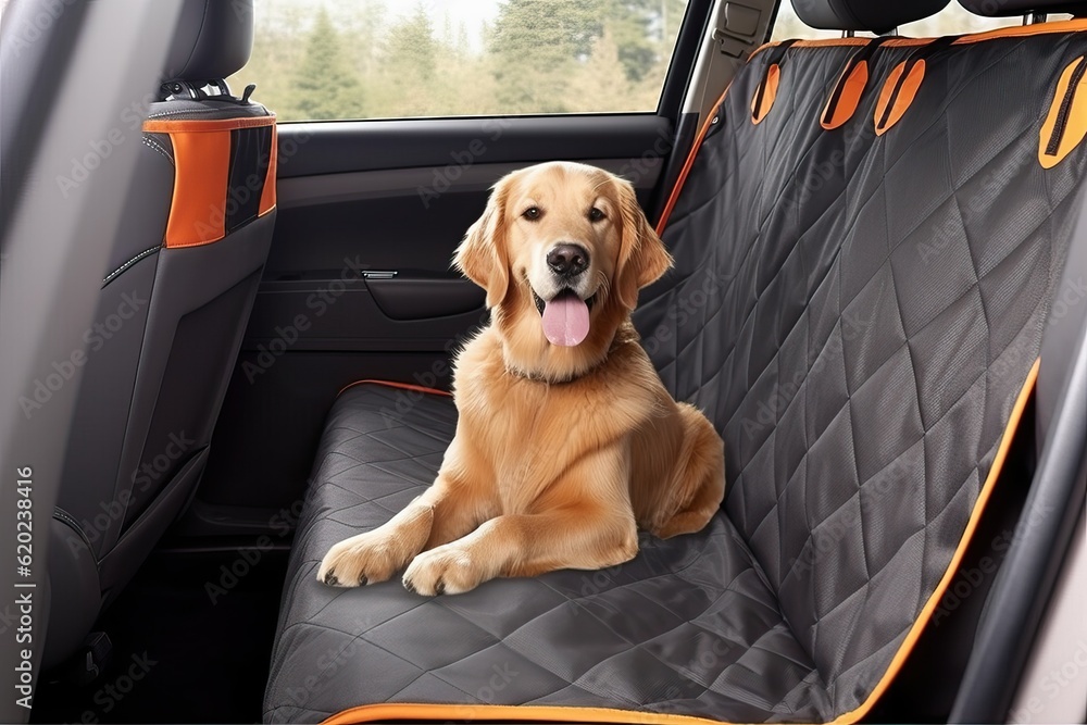 Photo Art Print Pet travel with accessory a car seat cover Ai generated thesweetsheep