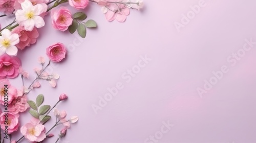Illustration of a vibrant arrangement of pink flowers on a contrasting purple background