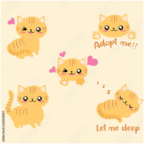 set de ilustraciones vectoriales de un gato naranja lindo y en diferentes poses 