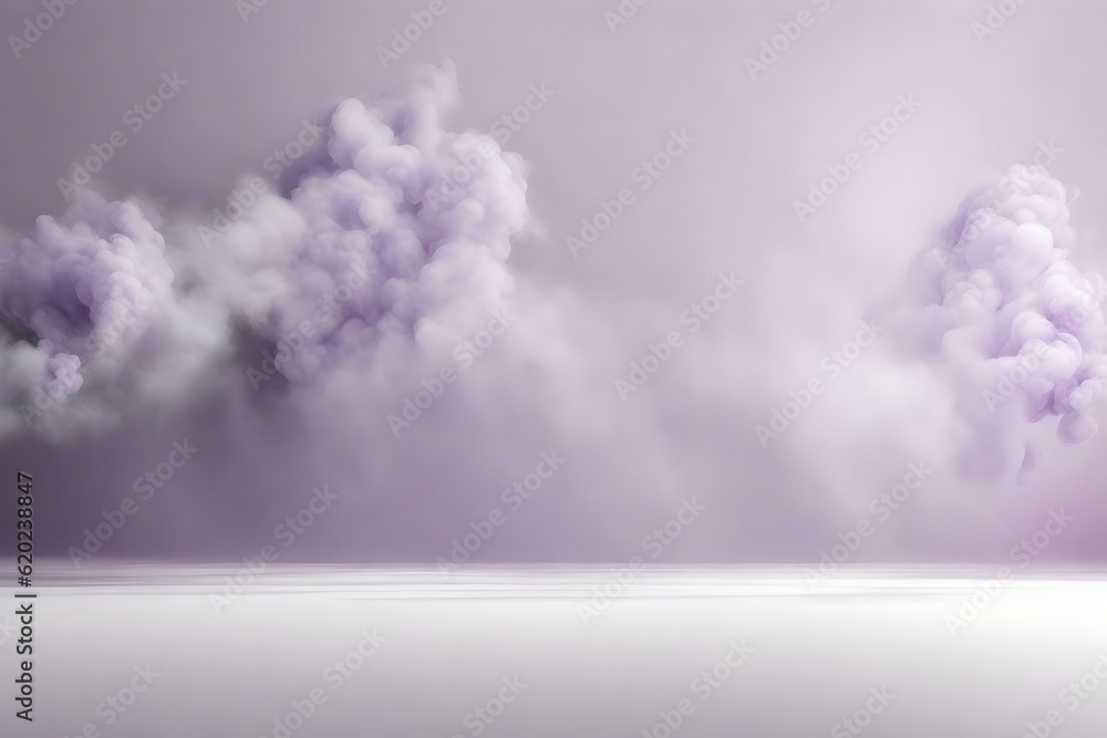 Naklejka premium A Beautiful Abstract Modern Light Lilac Backdrop for a product presentation with a smooth floor and trailing smoke Generative AI