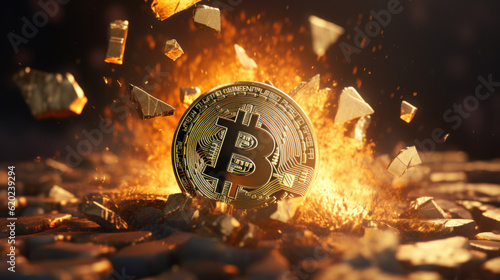 Gold bitcoin crash. Concept of a cryptocurrency market crisis. Generative AI