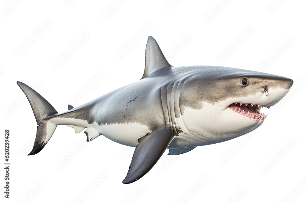 Obraz premium shark dangerous, wild, jaws, on transparent background (PNG). Generative AI.