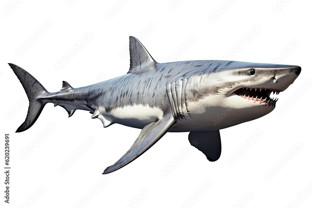 Fototapeta premium shark dangerous, wild, jaws, on transparent background (PNG). Generative AI.