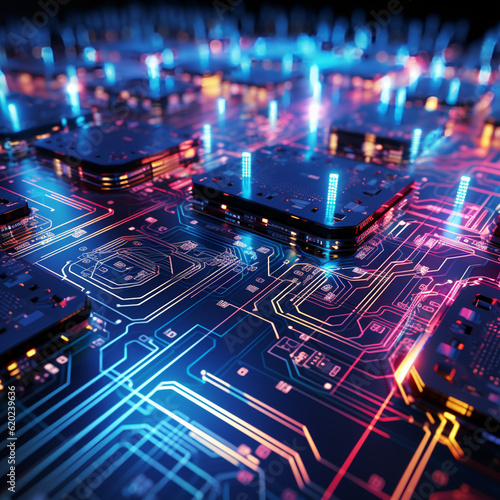 Neon-Lit Cyberspace: Closeup of Circuitry in a Futuristic Digital Realm